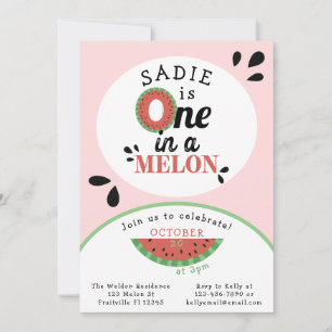 One in a Melon Watermelon Girls First Birthday  Invitation