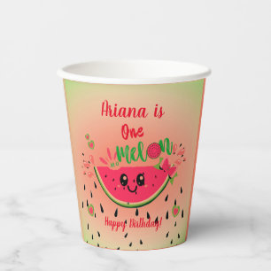 One In a Melon Watermelon Girl's First Birthday Paper Cups