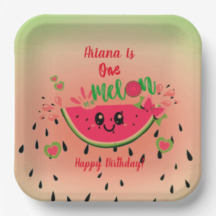 One In a Melon Watermelon Girl's First Birthday  Paper Plate