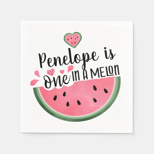 One In A Melon Watermelon Personalised Birthday  Napkin (Front)