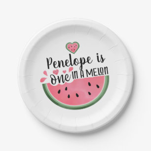 One In A Melon Watermelon Personalised Birthday Paper Plate