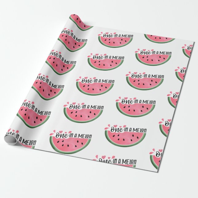 One In A Melon Watermelon Personalised Birthday Wrapping Paper (Unrolled)