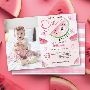 One in a Melon Watermelon Photo Birthday Invitation
