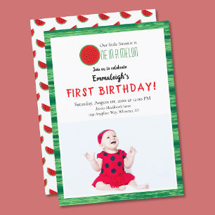 One in a Melon Watermelon Photo First Birthday Invitation