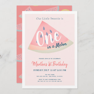 One in a Melon Watermelon Pink 1st Birthday Invitation