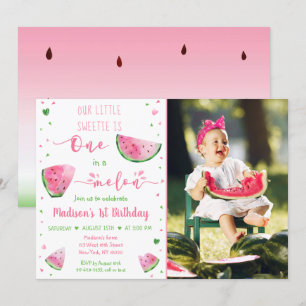 One In A Melon Watermelon Pink Green Birthday Invitation