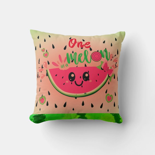 One In A Melon Watermelon Seeds Pastel Green Pink  Cushion (Front)