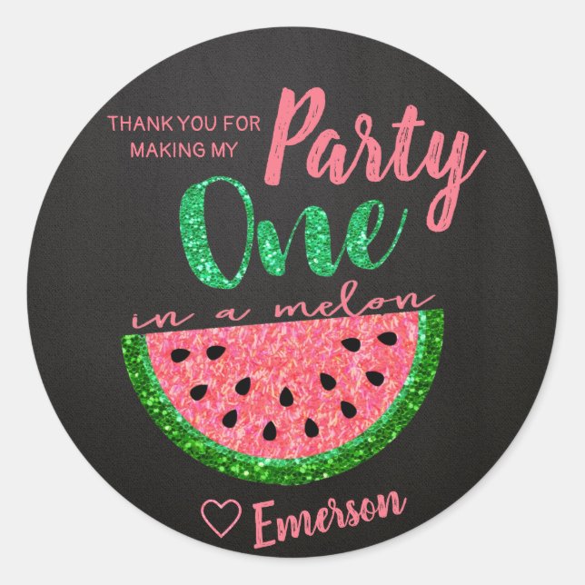 One in a melon, Watermelon Sticker Label Thank You (Front)