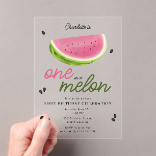 One in a Melon Watermelon Summer 1st Birthday Acrylic Invitations