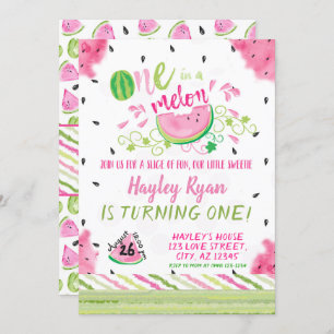 One In a Melon Watermelon Summer 1st Birthday Invitation