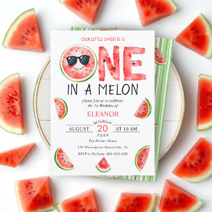 One in a melon watermelon summer 1st Birthday Invitation