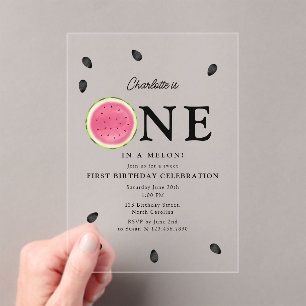 One in a Melon Watermelon Summer Birthday Acrylic Invitations