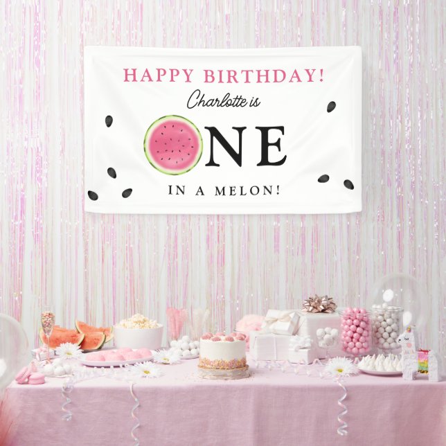 One in a Melon Watermelon Summer Birthday Banner (Party)