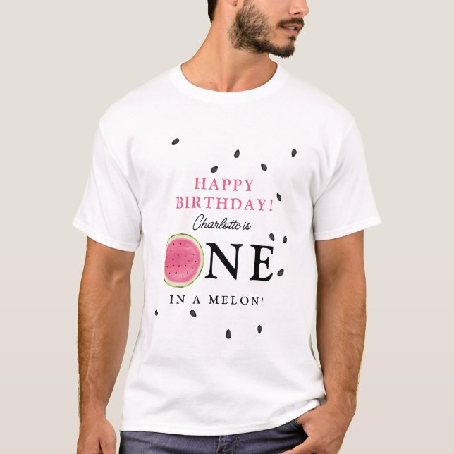 One in a Melon Watermelon Summer Birthday Dad T-Shirt (Front)