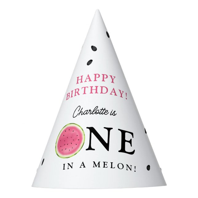 One in a Melon Watermelon Summer Birthday Party Hat (Front)
