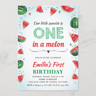 One in a Melon Watermelon Summer Birthday Party Invitation