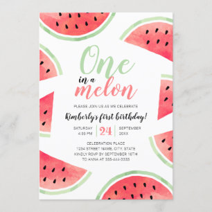 One In A Melon Watermelon Summer First Birthday Invitation