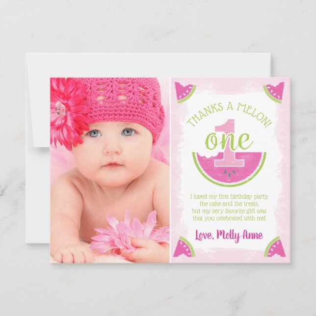 One in a Melon Watermelon Thank You Card (Front)