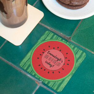 One in a Melon Watermelon Theme Birthday Square Paper Coaster