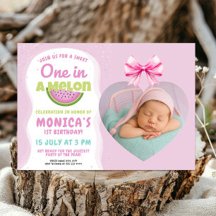 One in a Melon – Watermelon Themed 1st Birthday Invitation