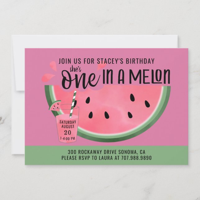 One In A Melon Watermelon Watercolor 1st Birthday  Invitation (Front)