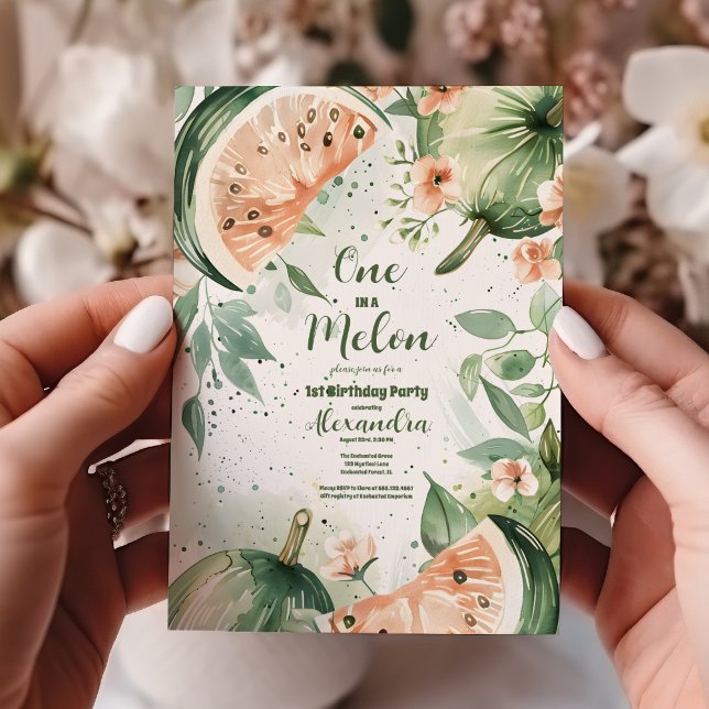 One in a Melon Watermelon Watercolor 1st Birthday Invitation (Creator Uploaded)