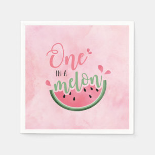 One in a Melon Watermelon watercolor 1st Birthday Napkin