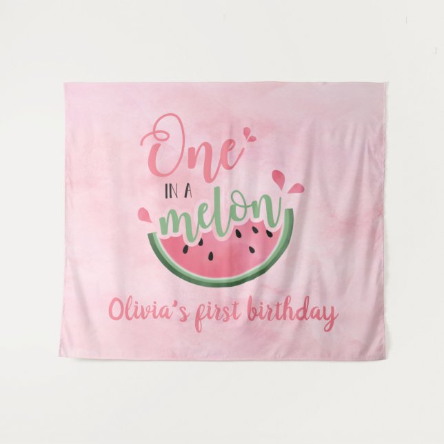 One in a Melon watermelon watercolor 1st birthday Tapestry (Front (Horizontal))