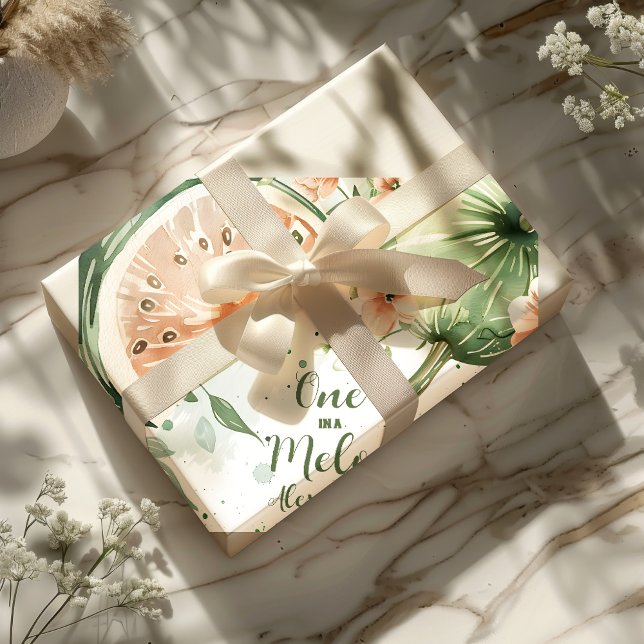 One in a Melon Watermelon Watercolor 1st Birthday Wrapping Paper (Creator Uploaded)