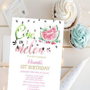 One In A Melon Watermelons Pink 1st Birthday   Invitation