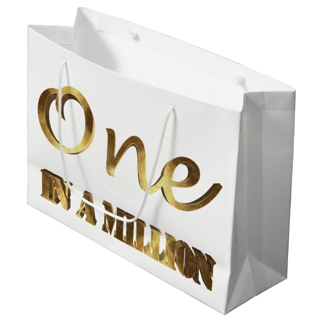 One in a million Elegant Gold Brown Typography Large Gift Bag (Front Angled)
