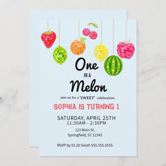 One in a Watermelon! 1st Birthday Party Invitation (Front/Back)