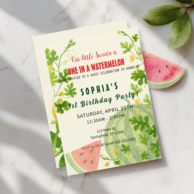 One in a Watermelon! 1st Birthday Party Invitation (Creator Uploaded)