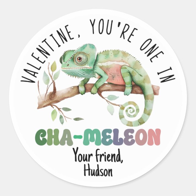 One in Chameleon Valentine Stickers (Front)