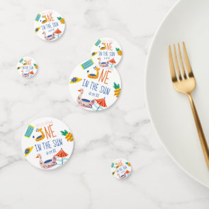 One in in the sun first birthday party pool doodle confetti