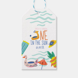 One in in the sun first birthday party pool doodle gift tags