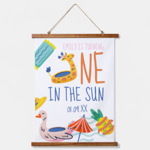 One in in the sun first birthday party pool doodle hanging tapestry