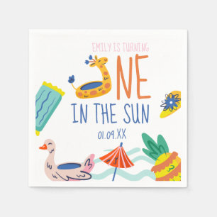 One in in the sun first birthday party pool doodle napkin