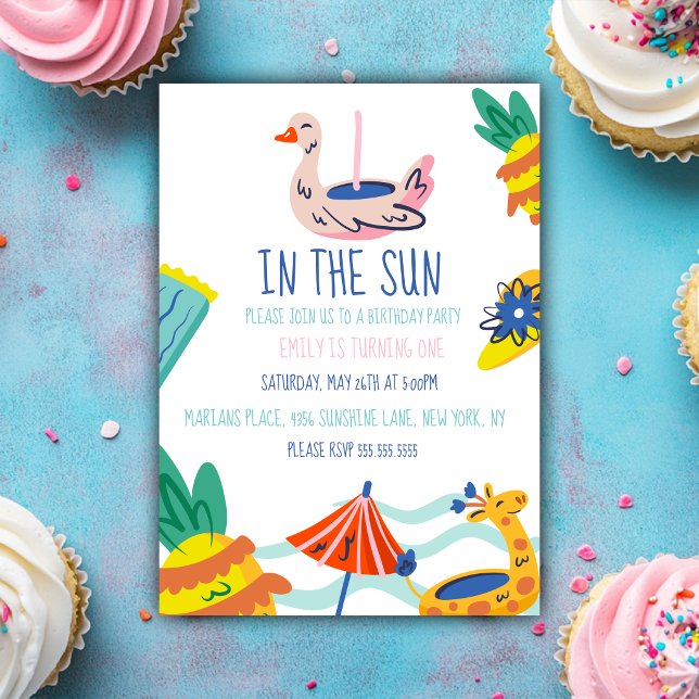 One in in the sun  first birthday pool invitation (Creator Uploaded)