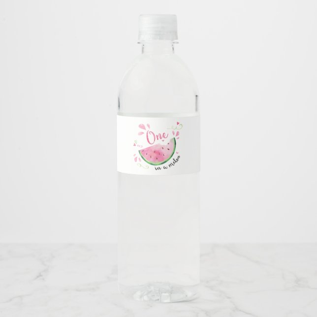 One in Melon Birthday Party Water Bottle Label (Front)