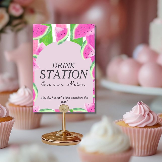 One in Melon DRINK STATION Pink Watermelon  Sign Invitation (One in Melon DRINK STATION Pink Watermelon Sign )