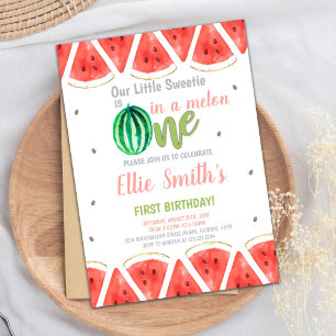 One in melon Watermelon Birthday Invitations