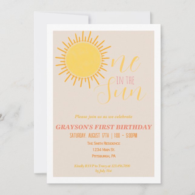 One in the Sun 1st Birthday Invitation  (Front)