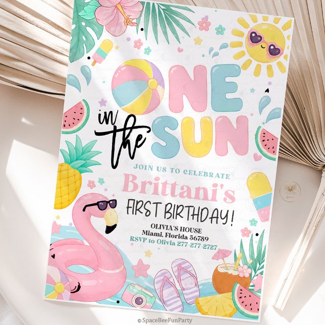 One In The Sun 1st Birthday Party Invitation (One in the Sun birthday invite, 1st birthday invitation, pool party invite, beach birthday invite, s)