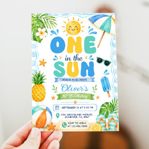 One In The Sun 1st Pool Party Summer Birthday Invitation