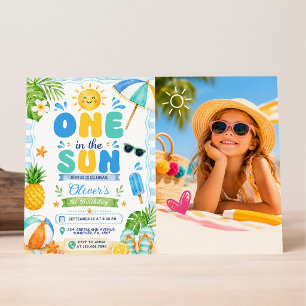 One In The Sun 1st Pool Party Summer Birthday Invitation
