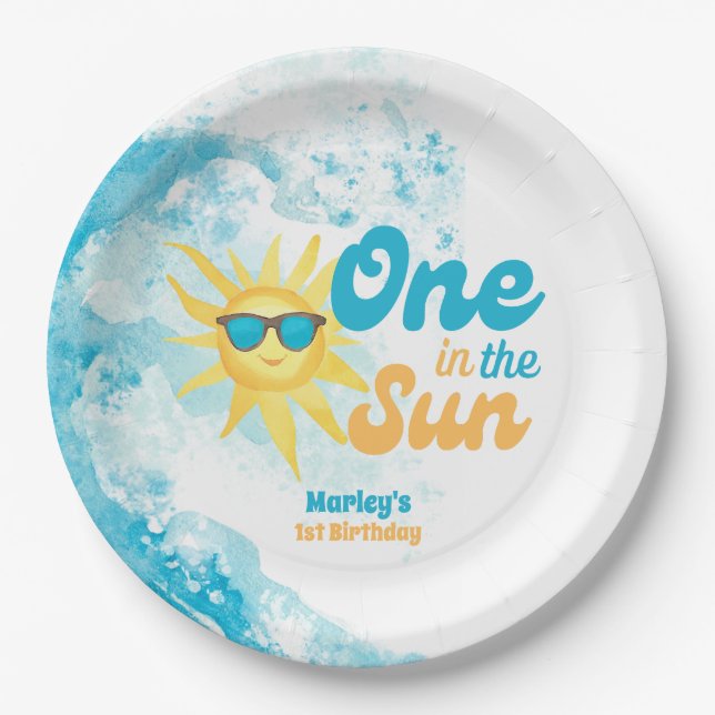 One in the Sun Baby's 1st Beach Birthday☀️ Paper Plate (Front)