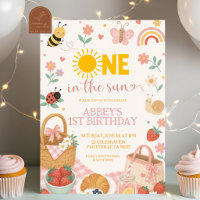 One in the sun girl picnic birthday invitation