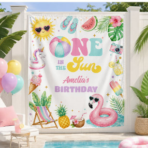 One In The Sun Girl Pool Party Birthday Banner Tapestry