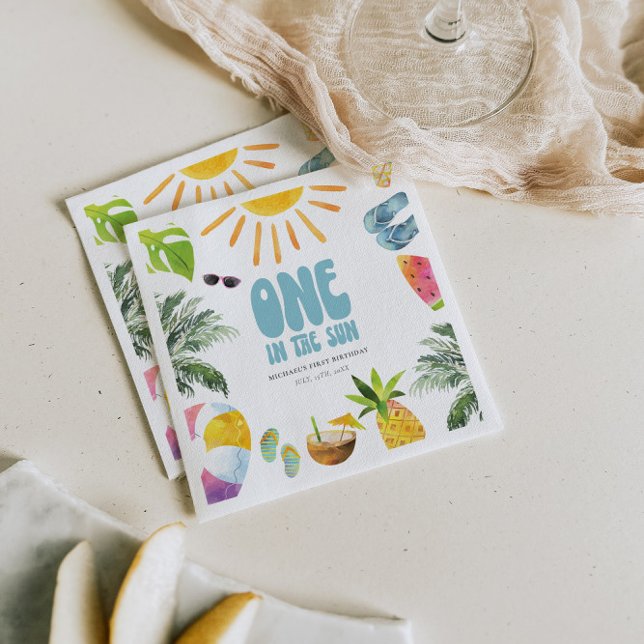 One in the Sun Pool Birthday Party Napkin (Creator Uploaded)